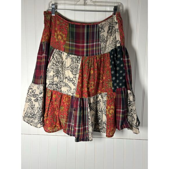VTG  Patchwork CottageCore Circle Skirt M/L.
zipper  lined linen small hole - Picture 1 of 8